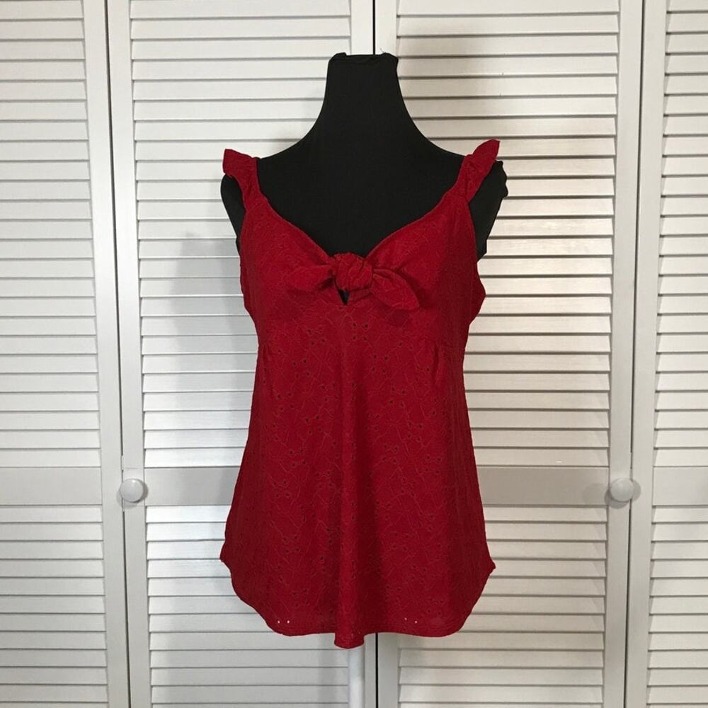 No Boundaries Y2K Cottagecore Red Tie Front Knot Eyelet Texture Junior Top L